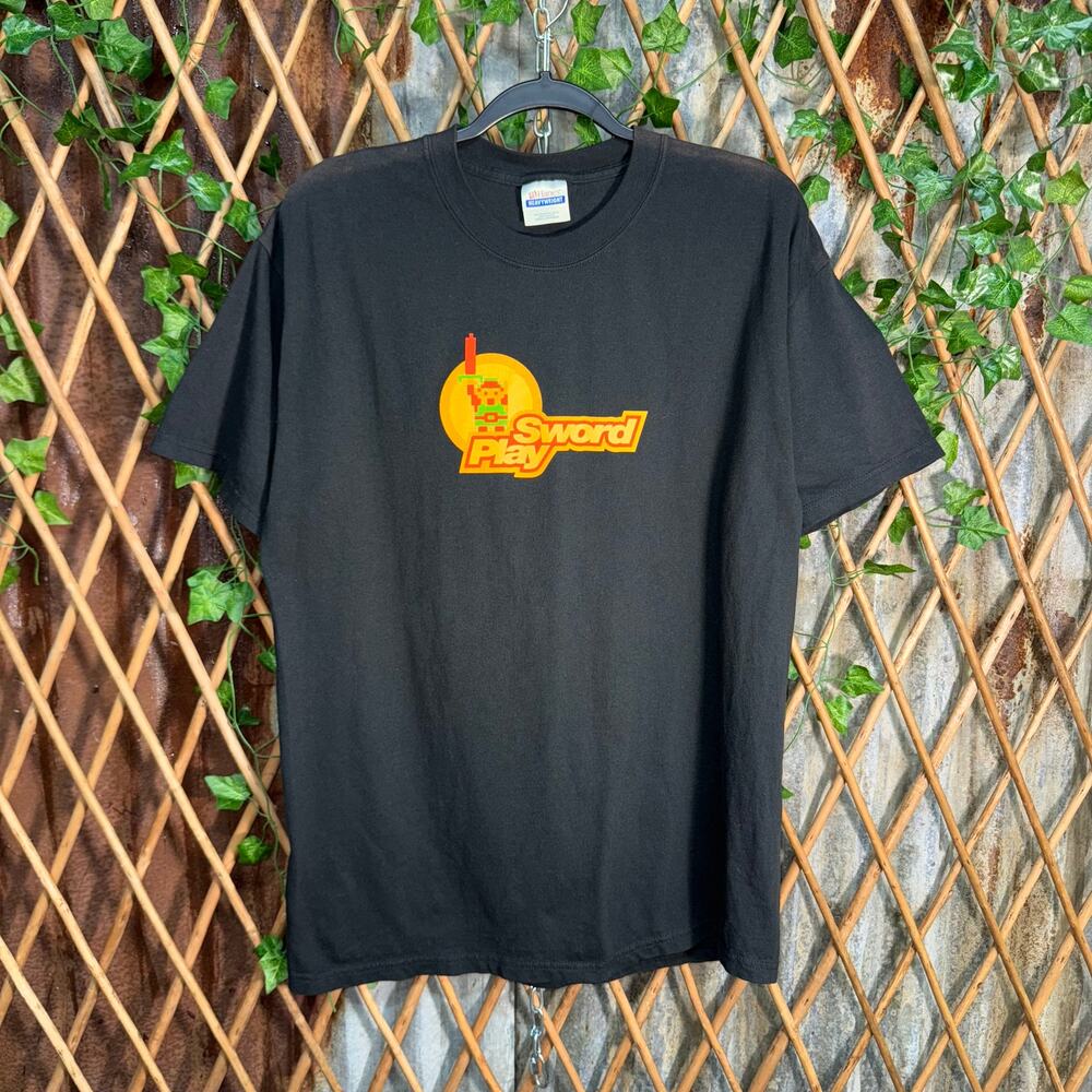 Vintage Y2K sword play innuendo 8 bit pixel video game shirt